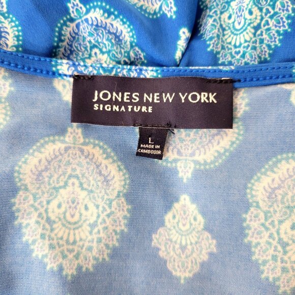 Jones New York Signature Blue Jersey Faux Wrap Dress Size Large - Picture 3 of 4
